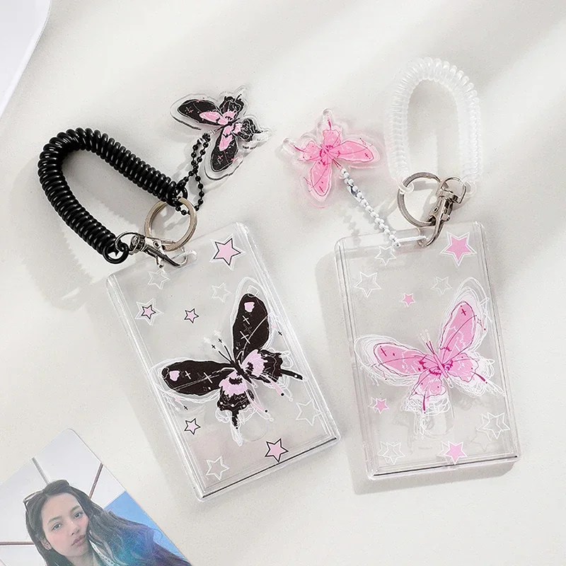 Acrylic Butterfly Hard Card Holder Three-Inch Decorative Protective Cover Student Keychain Star Chasing Small Card Pendant Set