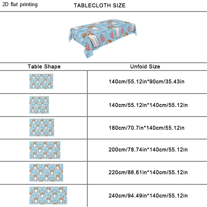 Pet Art Tablecloth, Lovely Cartoon Beagle Paw and Heart Pattern, Waterproof Table Cover, Sweet Home Interior Decoration