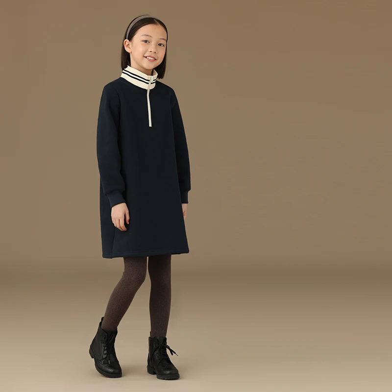 Female Child Clothes Fashion Girls Dresses Birthday Navy Bluey 2024 Winter New American Casual Style Stand-up Collar Velvet