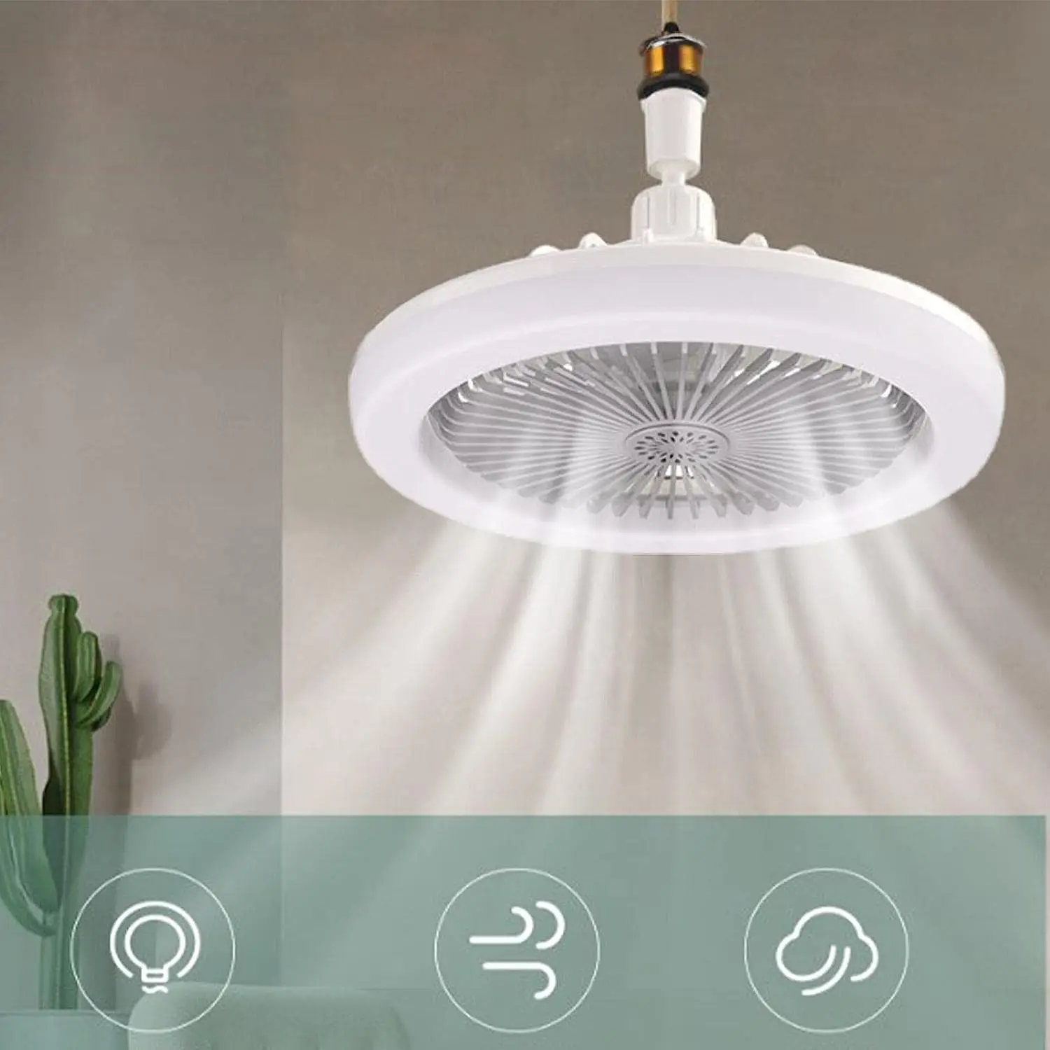 

Потолочные вентиляторы E27 с дистанционным управлением, потолочный светильник с регулируемой яркостью, для спальни, 360° ° Вращающаяся люстра с охлаждающим вентилятором