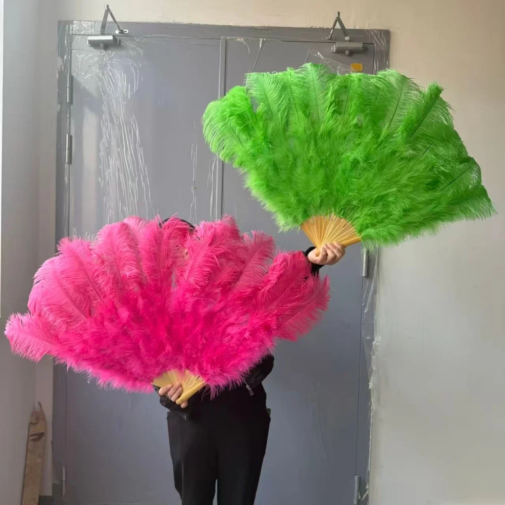 13 Bones Colorful Ostrich Feather Fan 60*100CM Large Feather Folding Hand Fan for Carnival Christmas Party Dance Show Decoration