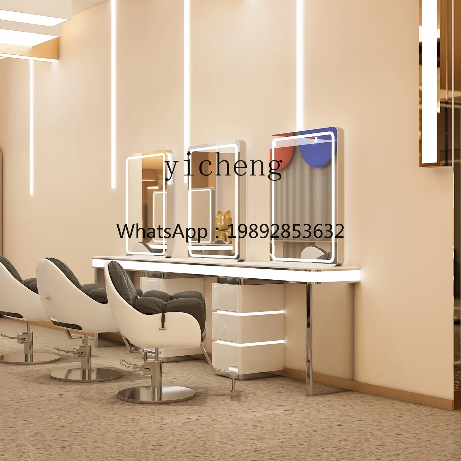 CC Special hairdressing mirror table for  hair salon Barber shop Perm and dye mirror Stainless steel marble dressing table