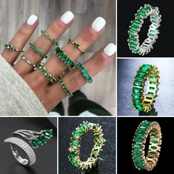 New Luxury AAA Cubic Zirconia Engagement Rings for Women Fashion Green Crystal Ring Party Wedding Ring Female Jewelry