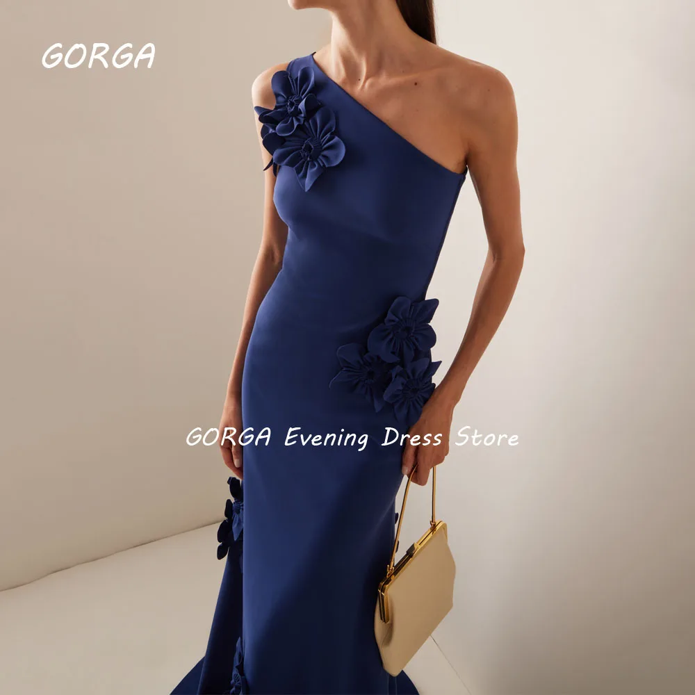 GORGA One-Shoulder 3D Flowers Mermaid 2024 Slim Long Crepe Ocassion Gown Floor-Length Evening Dress فستان سهرة نسائي