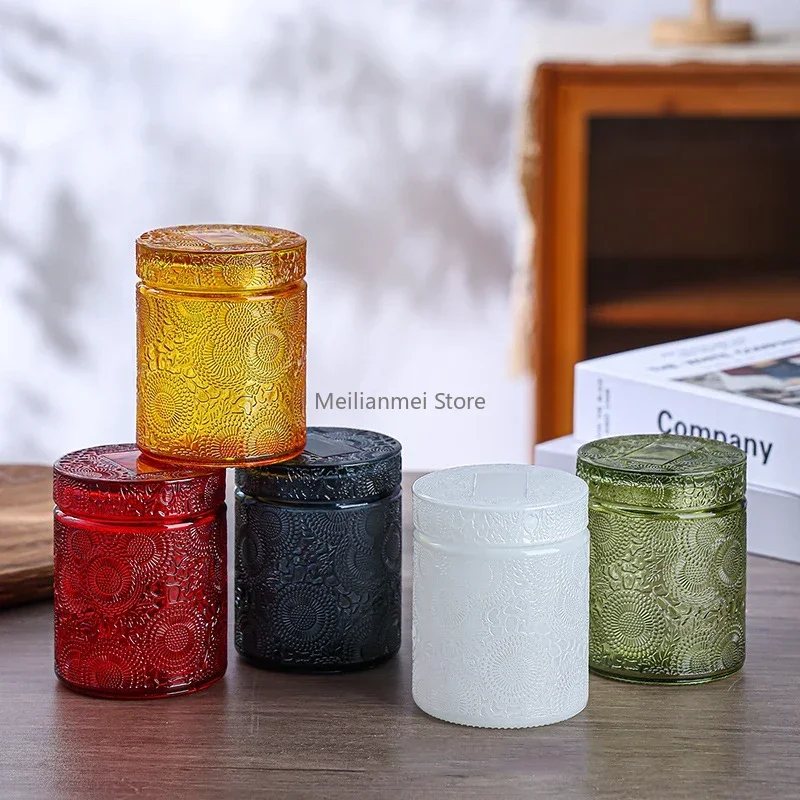 Glass Storage Jar with Lid Candle Empty Cup Storage Container Home Decoration Diy Candle Storage Box Living Room Decoration Gift