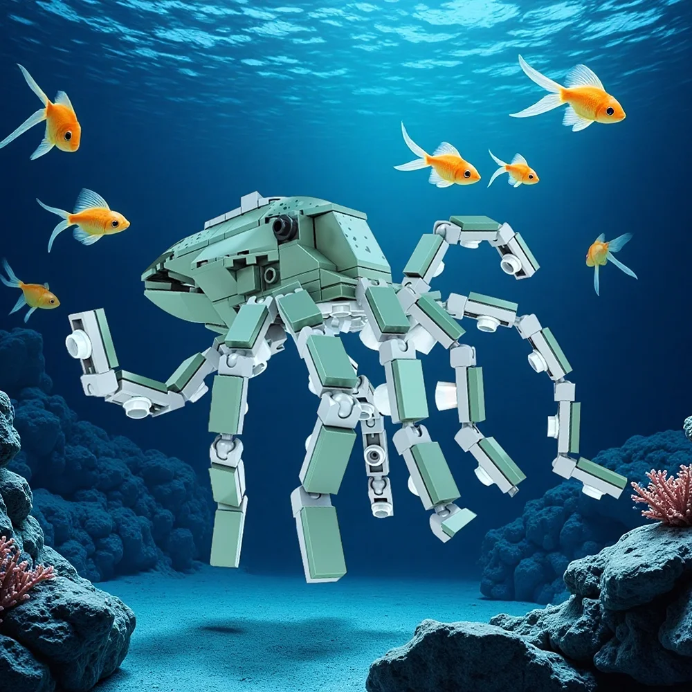Knew Built Mantis กุ้ง Ocean สัตว์ Building Block ของเล่น 199 ชิ้นอิฐรวม 176 ชิ้น Shark, Ocpus สัตว์ทะเลของขวัญสําหรับเด็ก