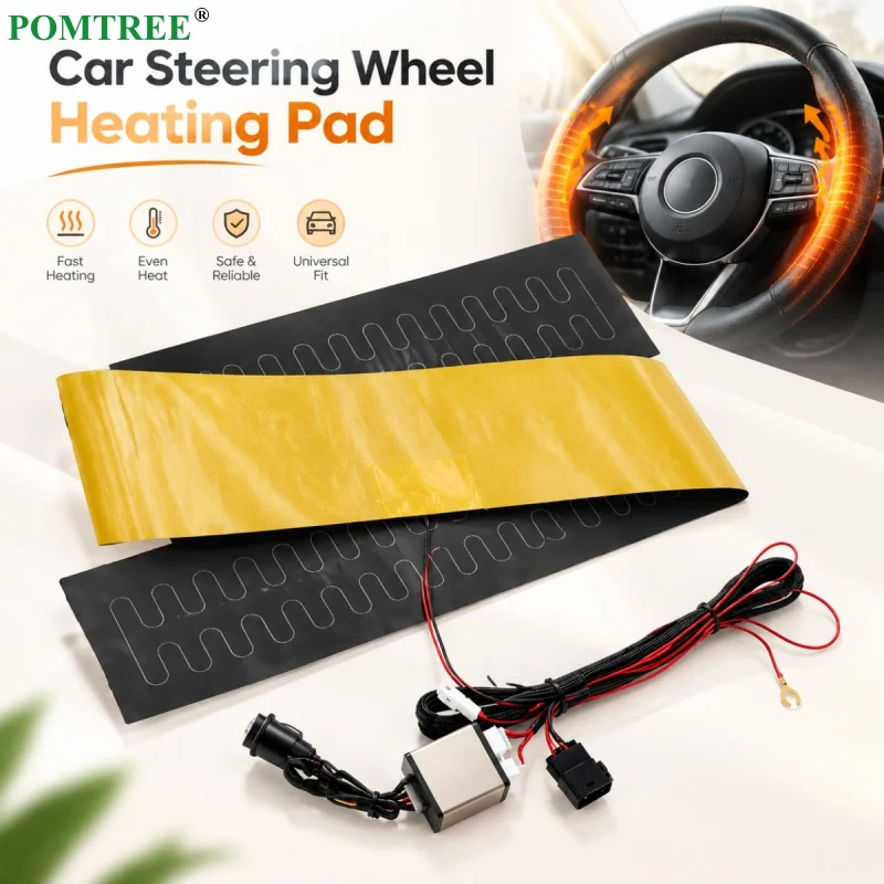 DC 12V Universal Car Built-in Steering Wheel Heater Kit 50W Black Alloy Wire Heating Pad Multiple Gears to Choose