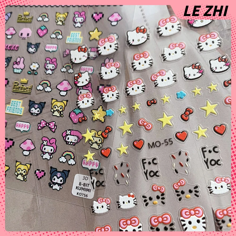 Sanrio Hello Kitty Mymelody Kuromi New Cartoon Nail Stickers Mosaic Harajuku Style Diy Handmade Stickers Nail Art Decoration