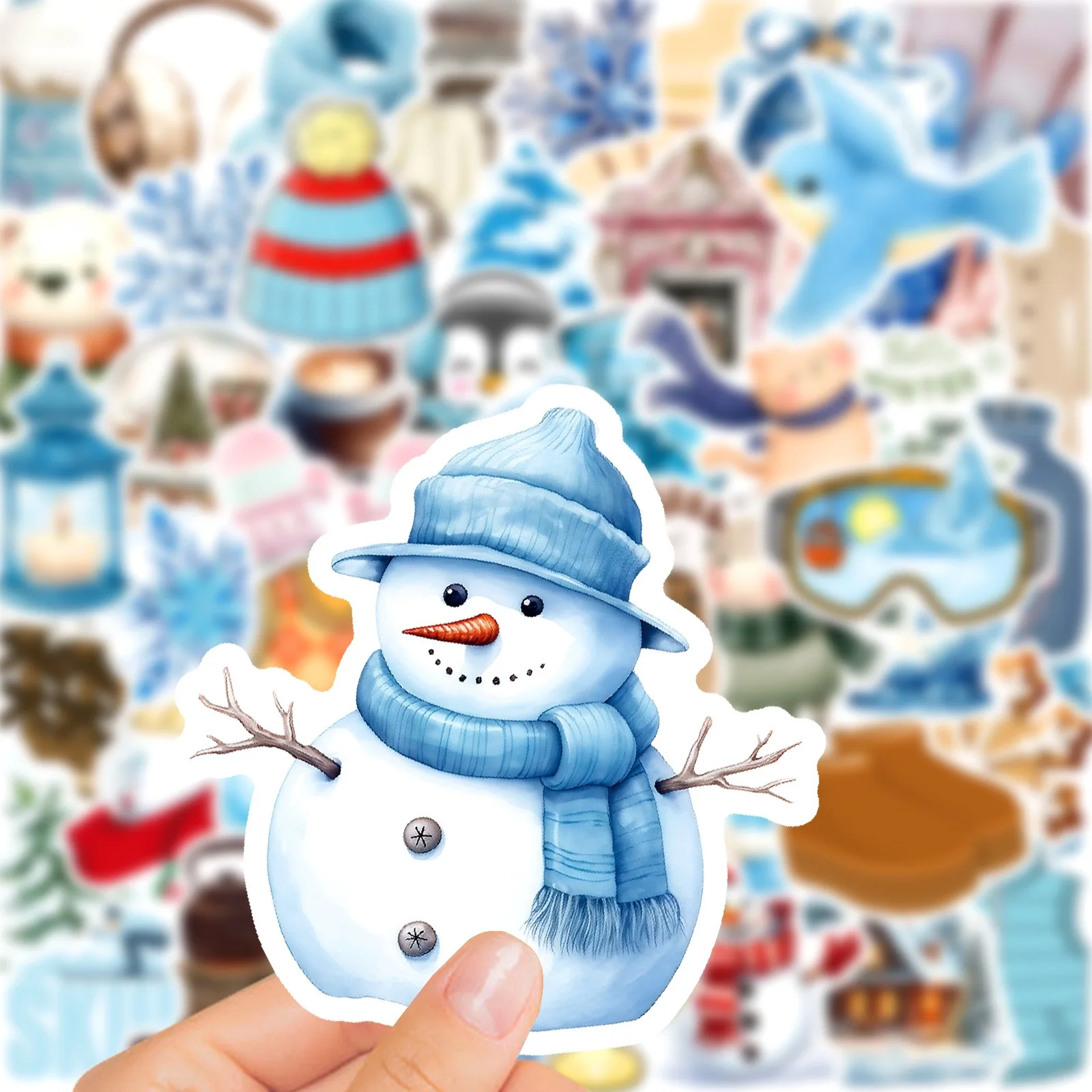 

10/50pcs Ins Blue Warm Winter Life Cartoon Stickers Christmas Decorative Decals DIY Travel Luggage Guitar Fridge Laptop Sticker