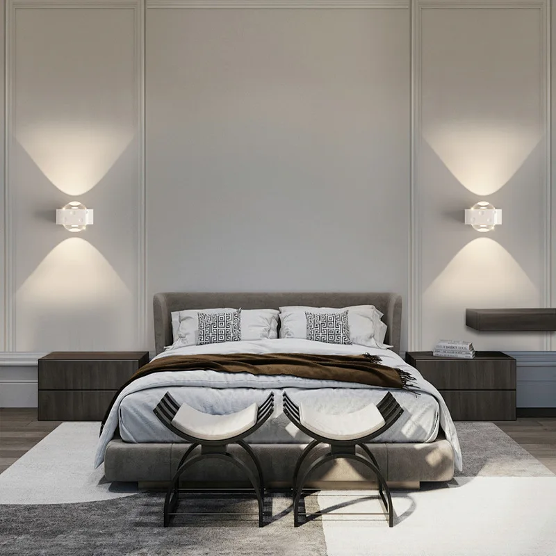 

Full Spectrum Nordic Minimalist Bedroom Model Room Creative Bedside Wall Lamps Modern Simple Background Wall Lighting