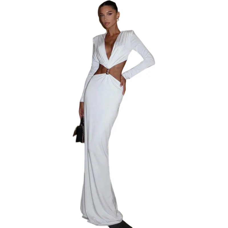 Vestido irresistivel figura lisonjeiro bodycon vestidos mergulhando voto franzido vestido texturizado midsection recorte escultura vestido