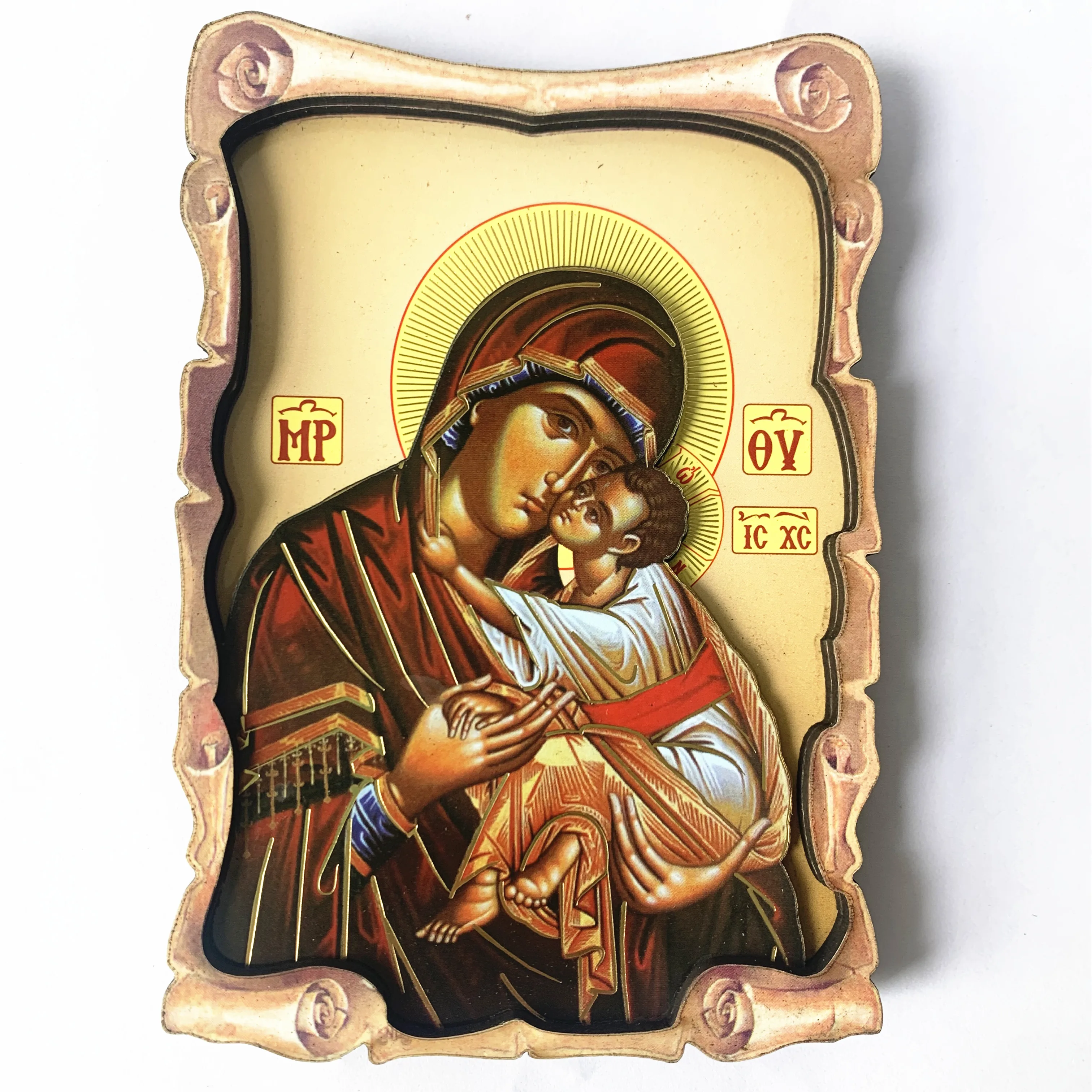 1Pcs Maria Wood Icon The Virgin and Child Embracing Pattern 3 layer wood Home Decoration For Christmas Easter