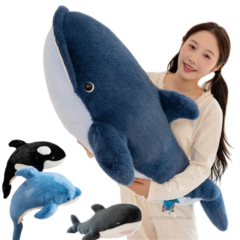 

25-105cm Cartoon Giant Fish Plush Doll Pillow Marine Life Sea Lion Shark Dolphin Whale Animal Stuffed Toy Home Bedroom Decor