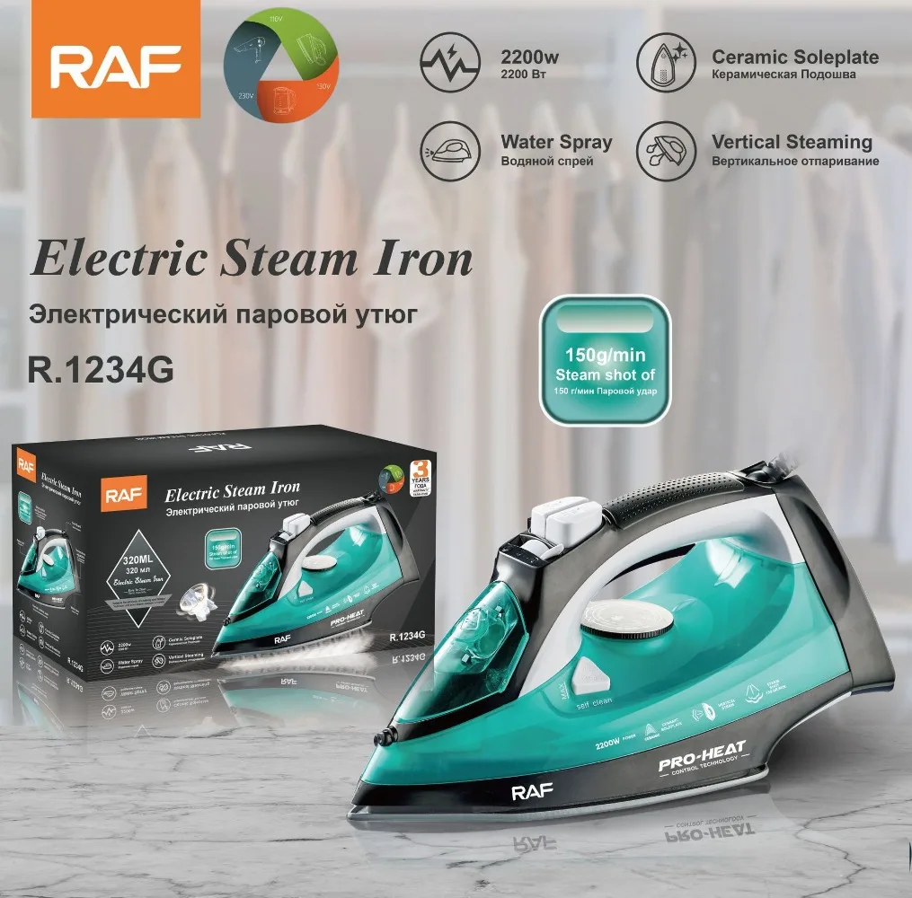 Handheld Steam Iron for Clothes Electric Iron 2200W with Smooth Ceramic Soleplate Household Vertical Iron Steamer Dry Wet Use
