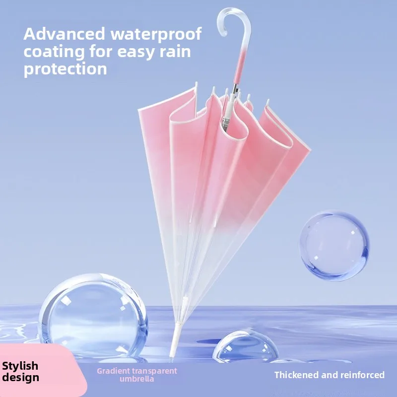 

Thickened Transparent Gradient Color Umbrella Women's High-End Large Automatic Long-Handle Reinforced Umbrella for Students A...
