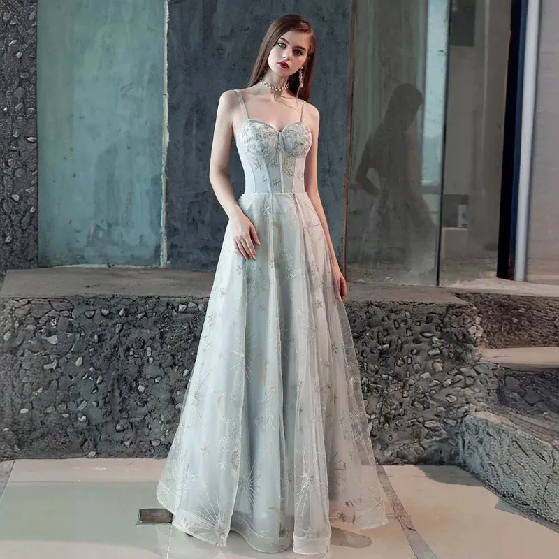 2025 New Banquet Style Strap Embroidered Dress Fashionable Slimming Celebrity Bridesmaid Dress Long Slimming One Shoulder Dress