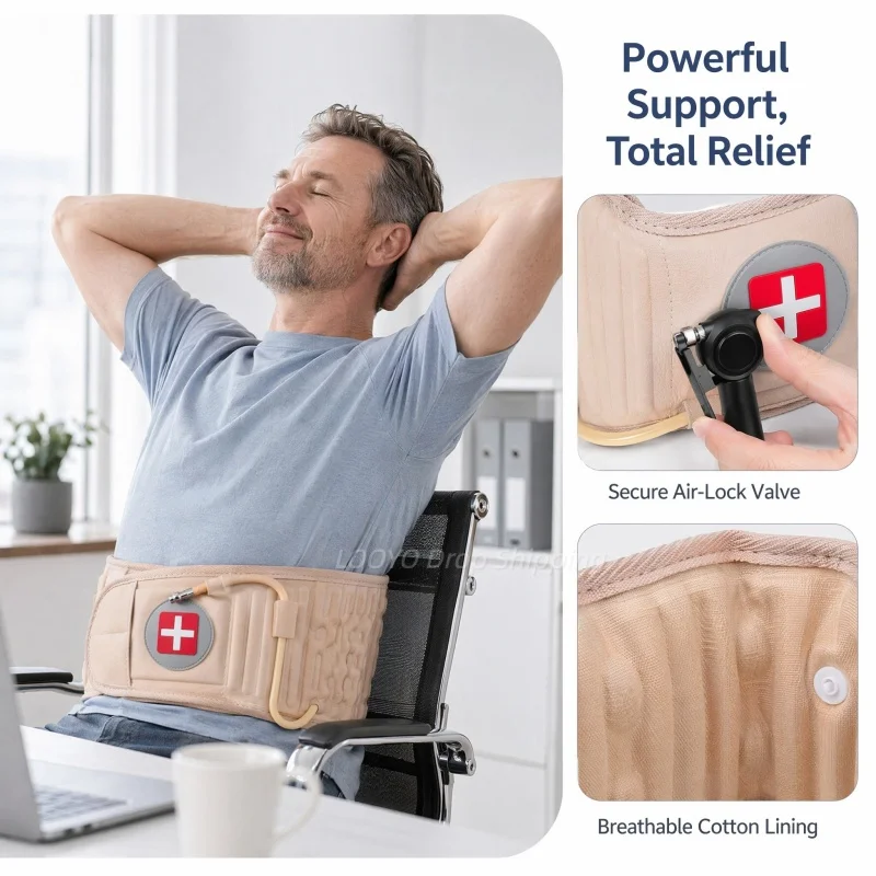 Decompression Lumbar Support Belt Adjustable Inflatable Waist Belt Supports Lumbar Traction to Relieve Back Pain Massager Unisex