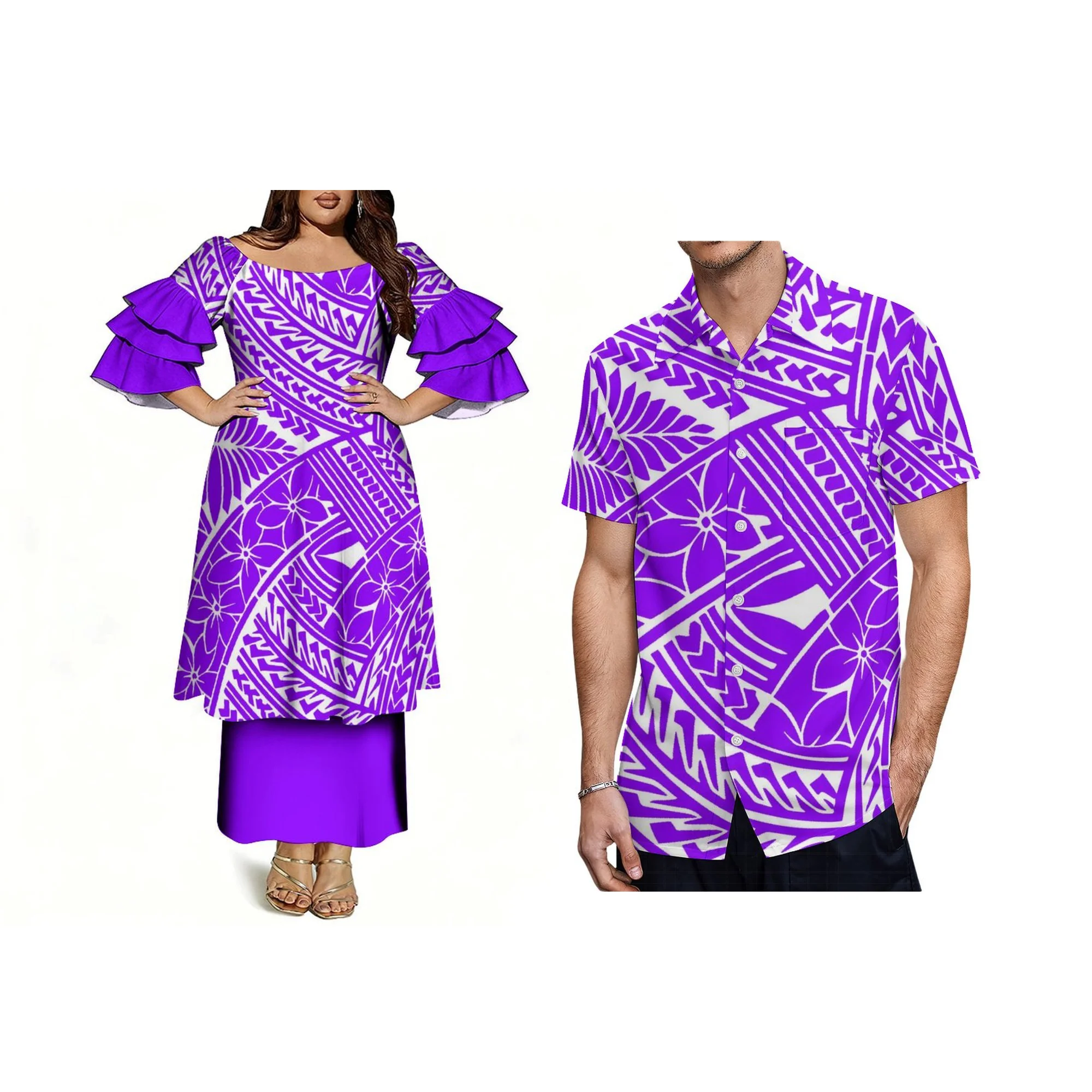 Wholesale Customized off the Shoulder Dress Fashion Three Layer Sleeve Prom Samoa Puletasi Dress Two Piece Outfits
