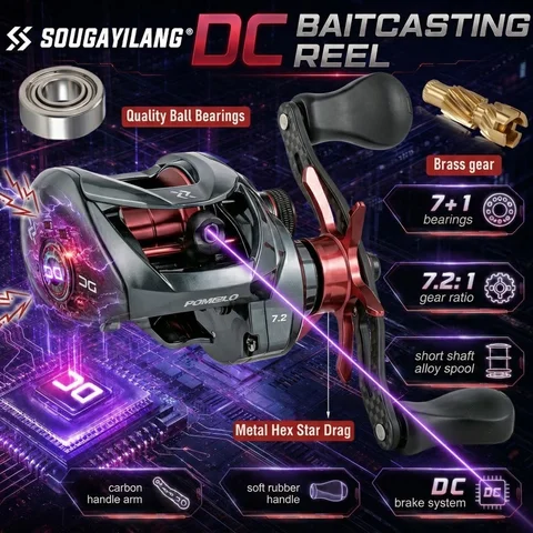 SOUGAYILANG DC Baitcasting Reel Digital Electronic Brake 7.2:1 Gear Ratio 7+1BB Ultralight Long Cast Anti‑Backlash Fishing Reel