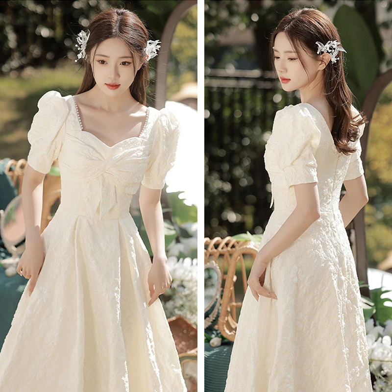 New Chinese Champagne Dress Long Slim Fit Bridal Bridesmaid Dresses Vintage Elegant Cheongsam Traditional Wedding Party Gown image 6