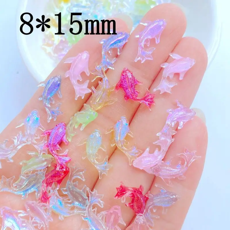 200Pcs New Cute Mini 8*15mm Shiny Fish Flat Back Resin Nail Enhancement  Jewelry Craft Decoration Accessorie