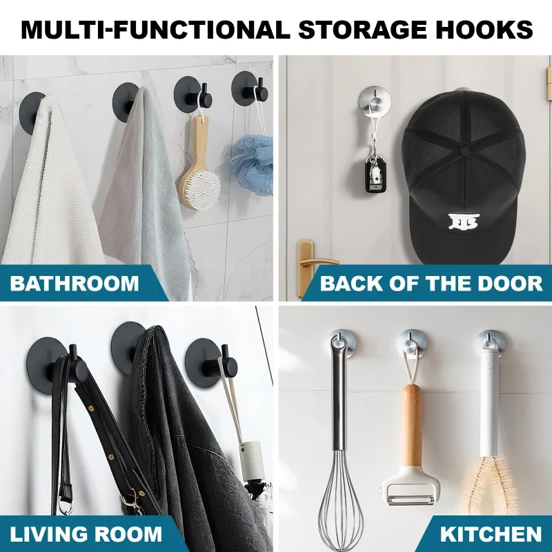 4 Stück Edelstahl-Haken Selbstklebend Badezimmer Wand- und Türhaken Kleiderhaken Ohne Bohren Handtuchhalter Aufbewahrungshaken für Zuhause – Detail 3