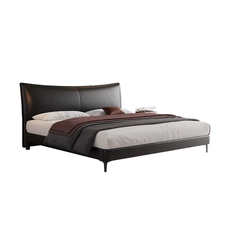 

Thin bedside leather bed modern simple minimalist flush edge leather art bed bedroom double small apartment high foot