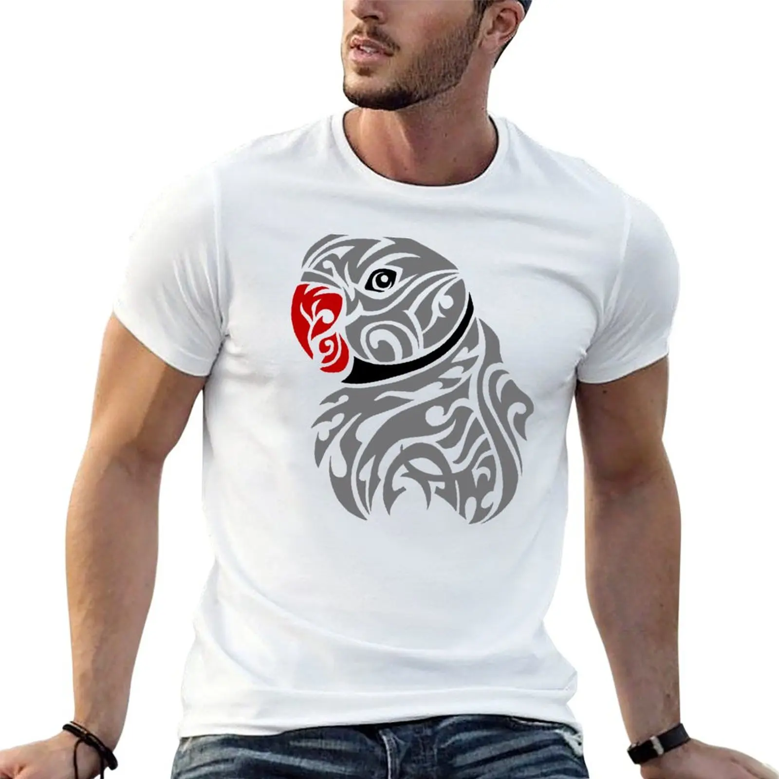 

Grey ringneck parrot tattoo T-Shirt printed t shirts for man t shirts with prints t shirt man plain T-shirt