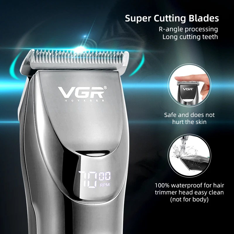 Professional Hair Clipper ใบมีดเซรามิคกันน้ำไฟฟ้าไร้สายไฟฟ้า Trimmer จอแสดงผล LED เครื่องตัดผมสำหรับผู้ชาย