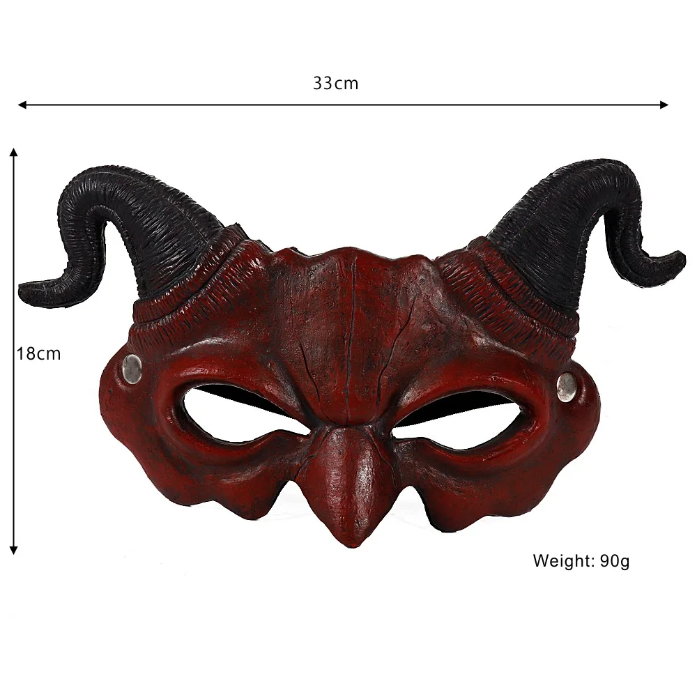 Máscaras de Diablo rojo, cuernos de terror terrorífico, Hornghost Ram, accesorios de media fiesta, disfraz de cara de dragón, disfraces de cosplay