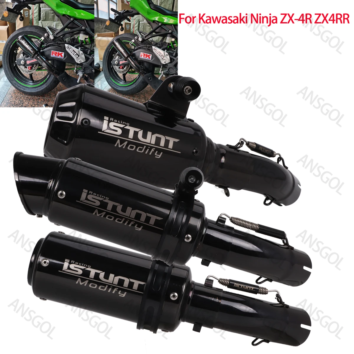 

ZX4RR Exhaust System Pipe Slip For Kawasaki Ninja ZX-4R ZX4RR 2023 2024 Moto Muffler Escape Middle Pipe Glossy Black