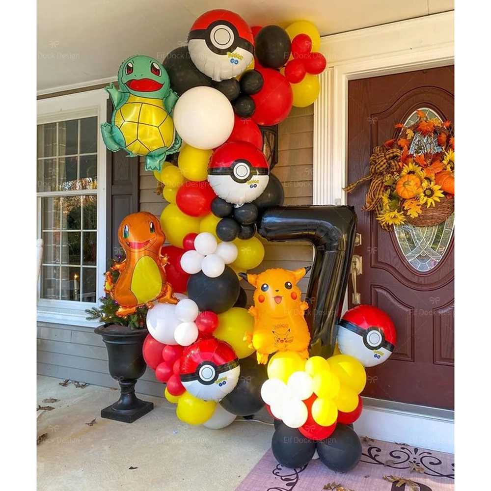 Ensemble de Ballons en Latex à Thème de Dessin Animé Pikachu SLaura tle, Guirxiété Rouge, Noir et Jaune, Décoration de ixd'Anniversaire pour Enfant, Réception-Cadeau pour Bébé, 77 Pièces