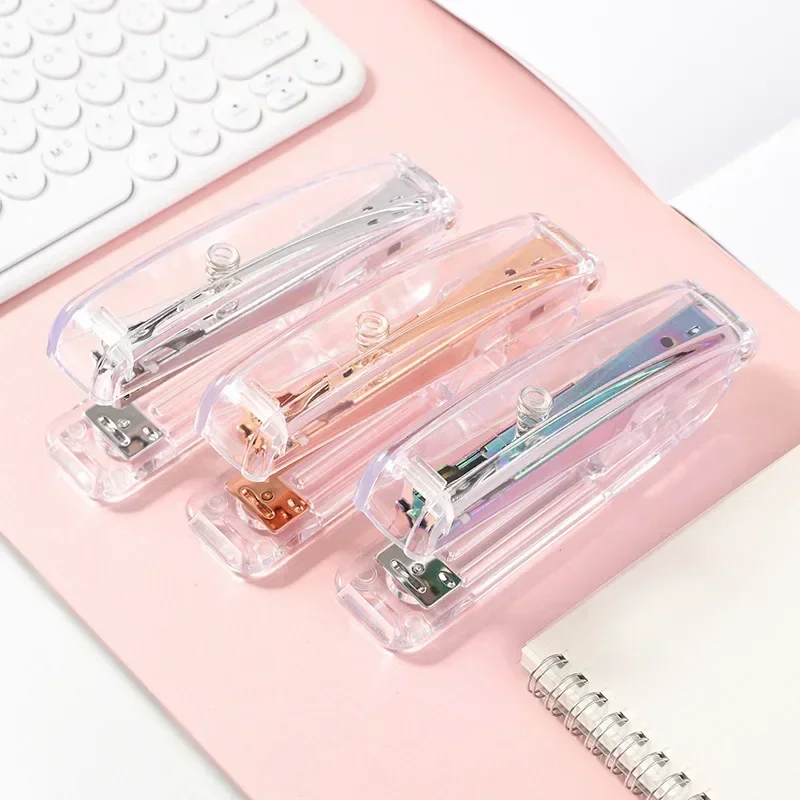 Nordic Style Simple Advanced Transparent Office Supplies Rose Gold Stapler Staple Remover Hole Punch Scissors School Stationery