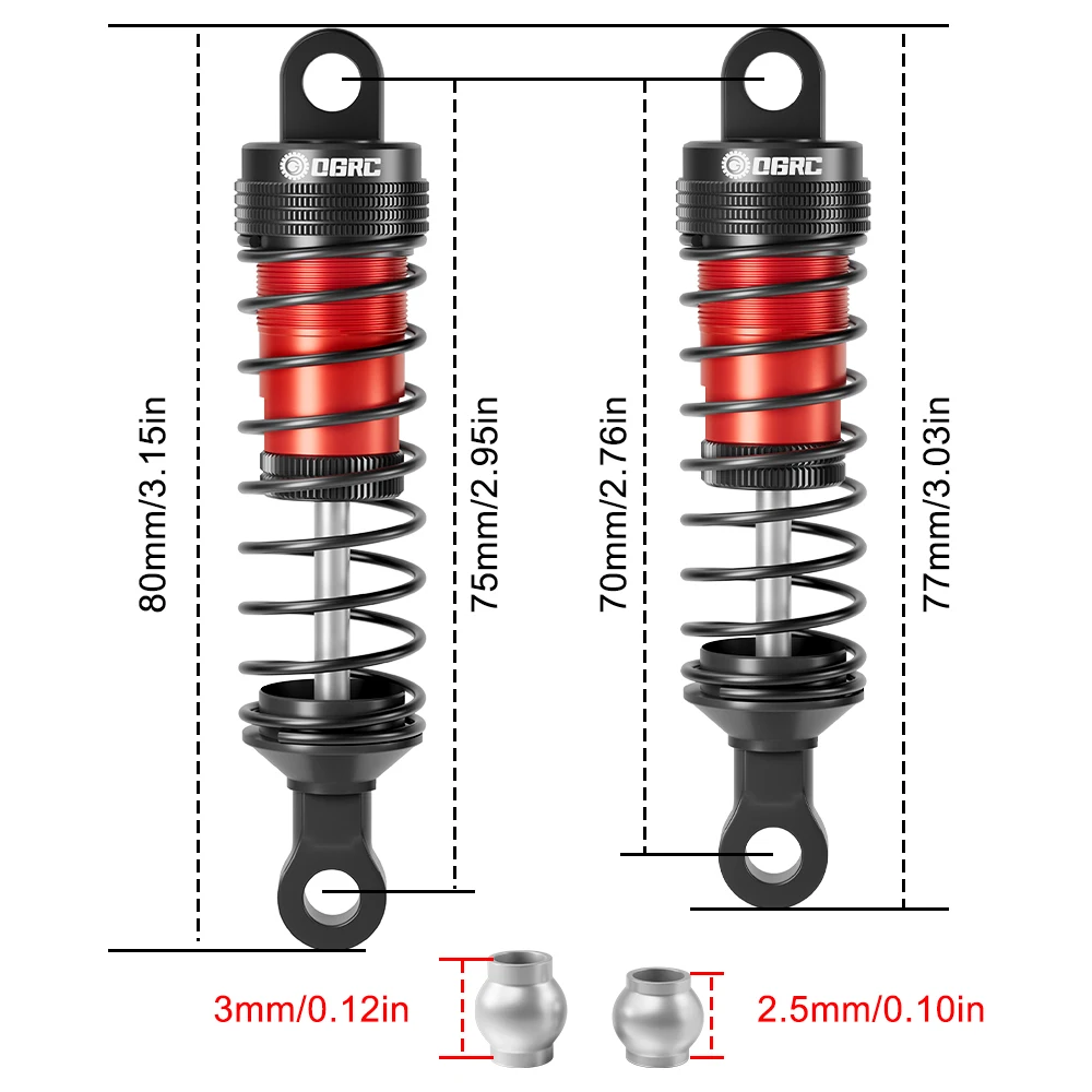 OGRC 알루미늄 오일 쇼크 업소버 2.5mm 및 3mm 홀 1/14 1/12 Wltoys 124008 144001용 1/14 1/16 MJX 14301 14302 16207용