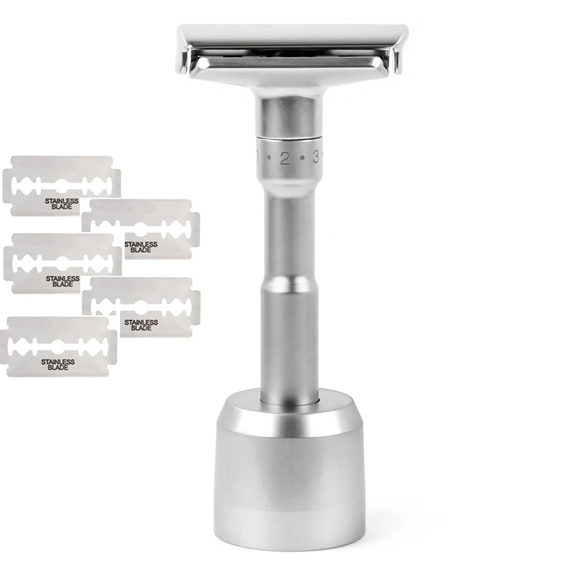 Adjustable Double Edge Classic Safety Razor For Man Shaving Razor With 5pcs Blades Mild to Aggressive 1-6 File trimmer for men