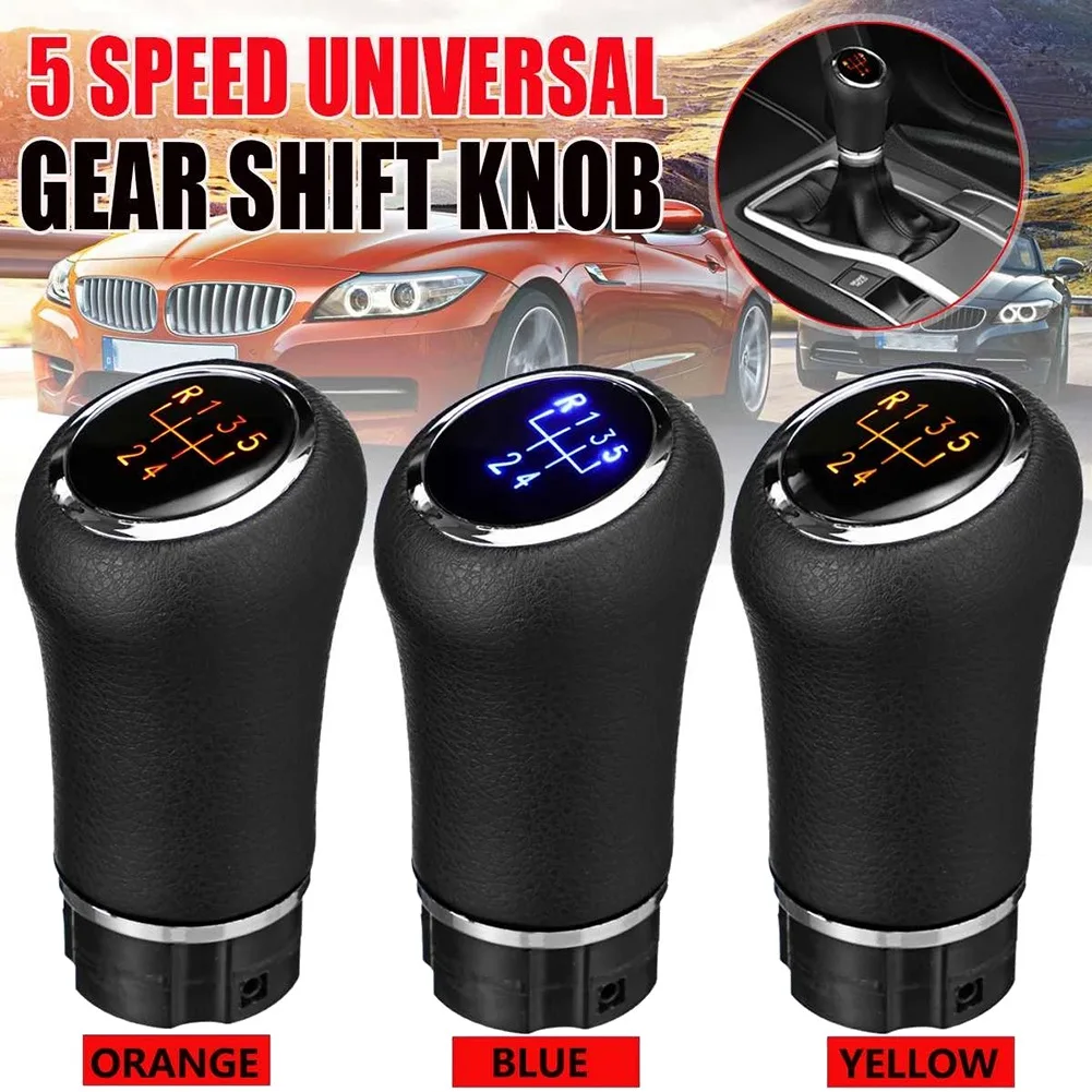 Universal 5Speed Manual Gear Shift Knob with LED Backlight Gear PU Leather Shifter Lever for Toyota/Benz/Audi/BMW