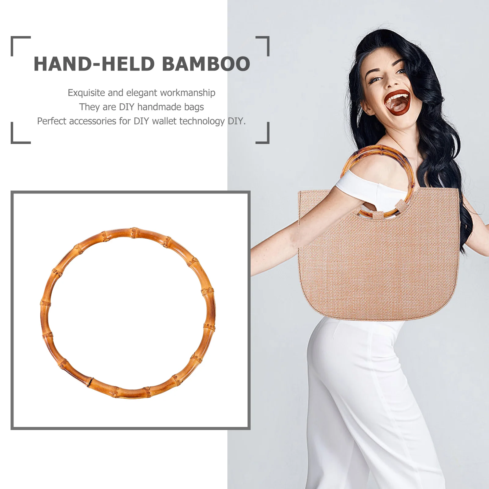 

2Pcs Round Bamboo Handbag Handles High Quality Environmental Protection Simple Elegant Design Practical Durable DIY Bag
