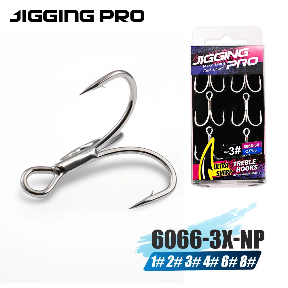 JIGGING PRO 3X High Carbon Treble Hooks  Strong Pull 1# - 8# Saltwater Fishing Assist Hooks Fishing Tackle For Bass