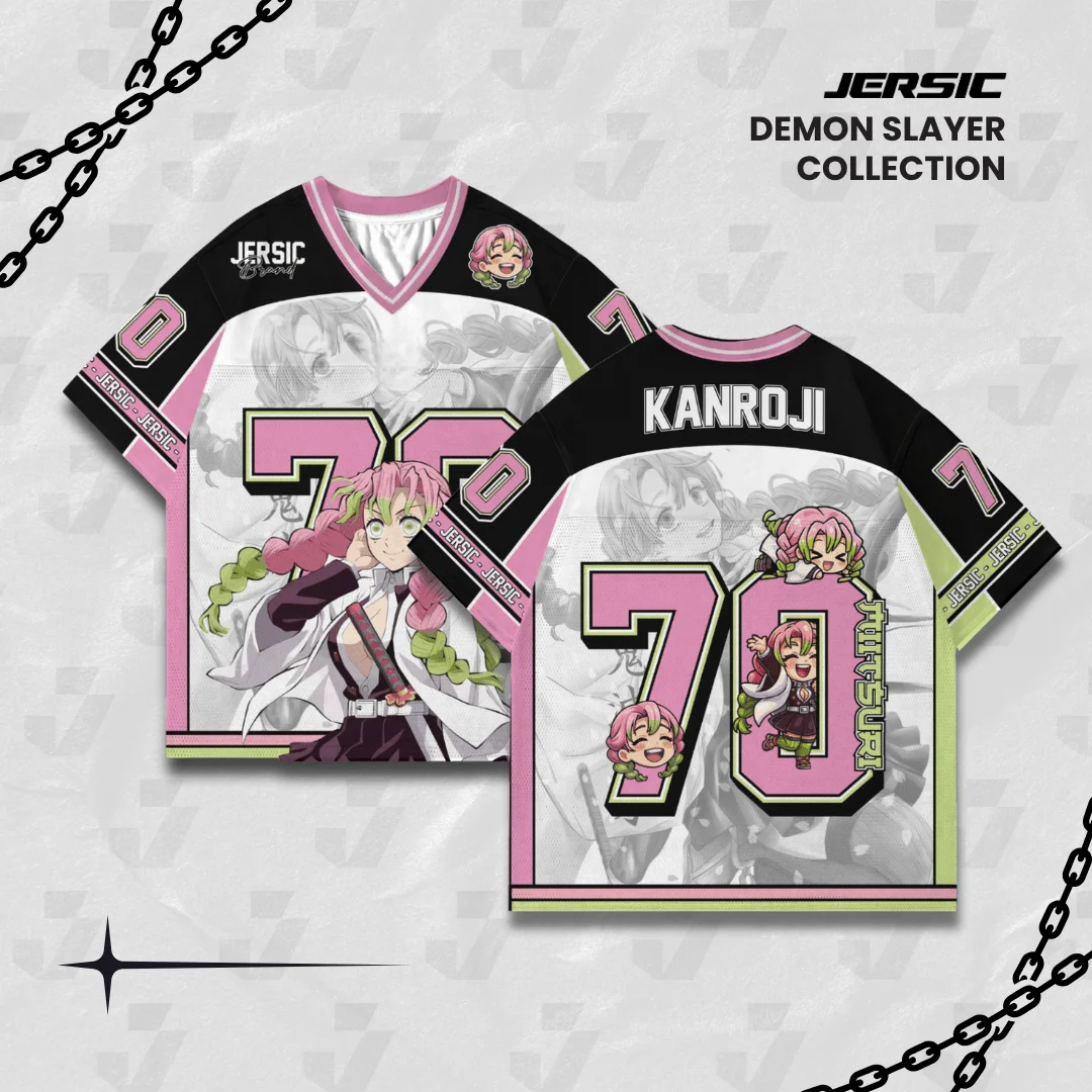 Camiseta holgada de estilo callejero, camiseta de fútbol de Anime japonés Bandai Demon Slayer Kimetsu No Yaiba Kanroji Mitsuri