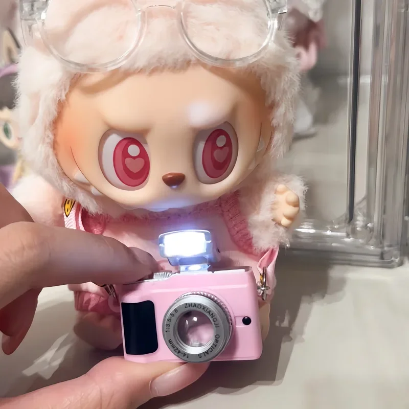 17cm Labubu Flash Camera Cotton Doll Decorative Camera Bag Doll Accessories