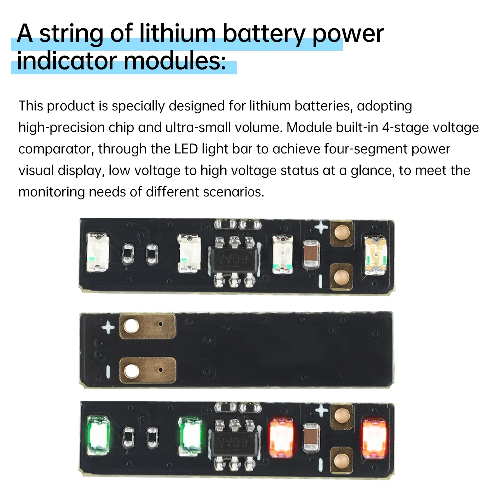 3.7-4.2V 1.5mA/10mA Módulo de medição 1 corda de bateria de lítio ternária com display de energia luz LED