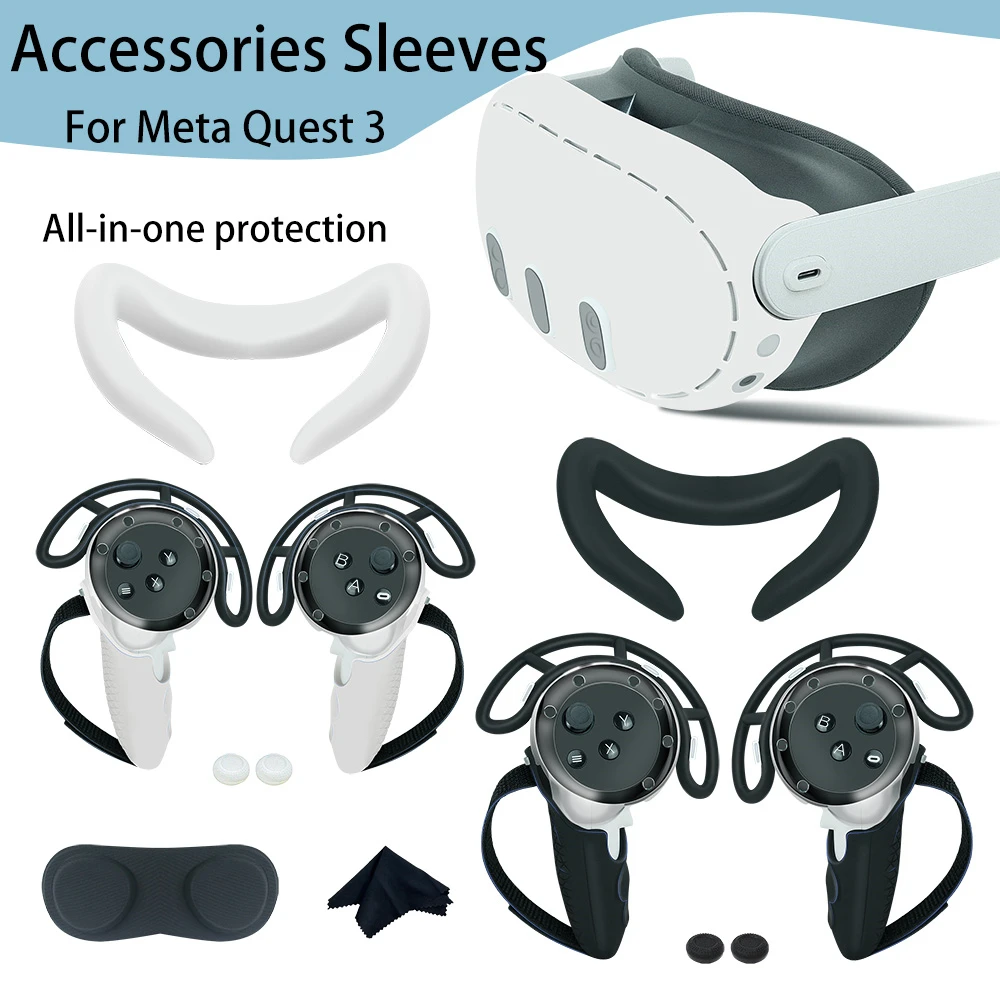 Whole Set For Meta quest 3 VR Accessories Eye Mask Cover Face Pad VR Controller Handle Grip Caps Protection Silicone Case Cover