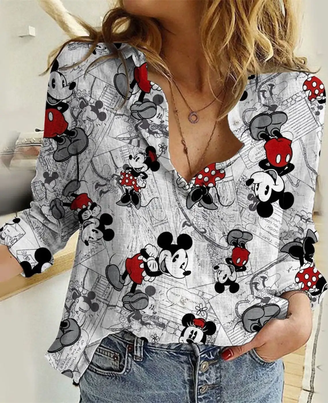 New Disney Women's Shirts Casual T-Shirts Mickey Mouse Hawaiian Shirts  Fashion Long Sleeve Shirts Disney Sunscreen Shirts women