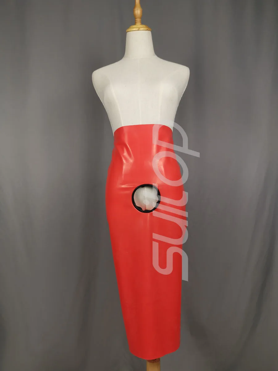 

women's latex skirt in red open hole crotch