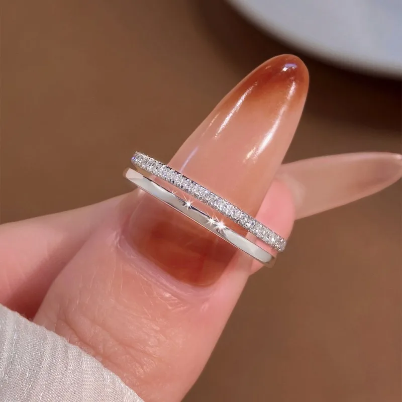 

KNB Real Moissanite Diamond Round Double Layered Ring For Women 925 Sterling Silver Engagement Wedding Luxury Fine Jewelry