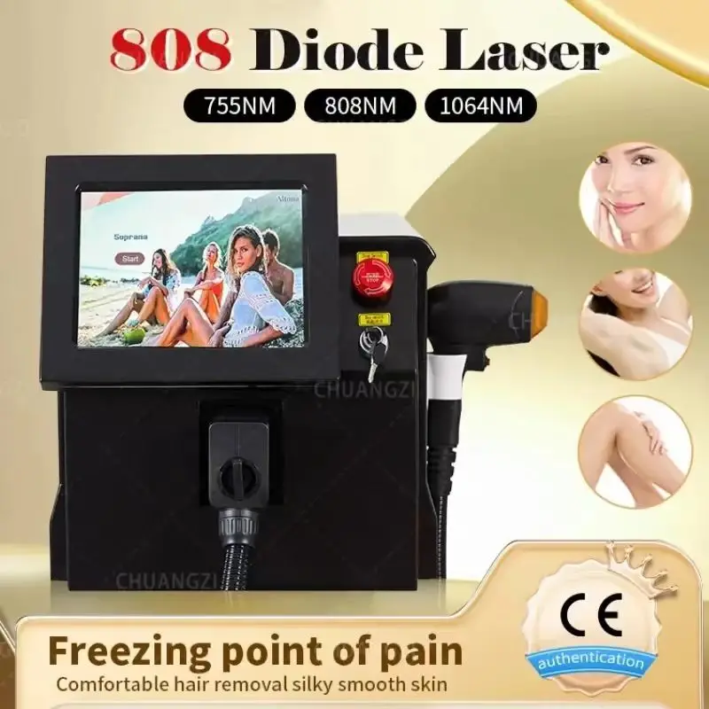 

2025 808nm 755nm 1064nm Diode Laser Hair Removal Machine Alexandrit Permanent Removal Cooling Head Painless Laser Epilator