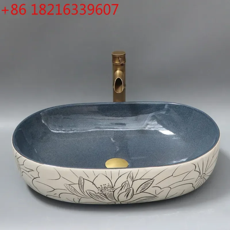YAO Jingdezhen Handmade Ceramic Washbasin Large Size Art Basin Chinese Style Donggua Shape Sink for Bathroom Vanity Countertop