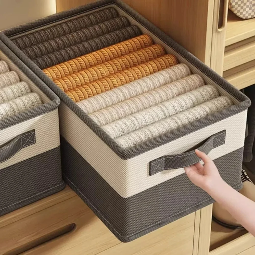 Caja de almacenamiento de ropa no tejida, cesta de almacenamiento de ropa interior a prueba de humedad de gran capacidad, plegable, dividida en capas, 1 ud.