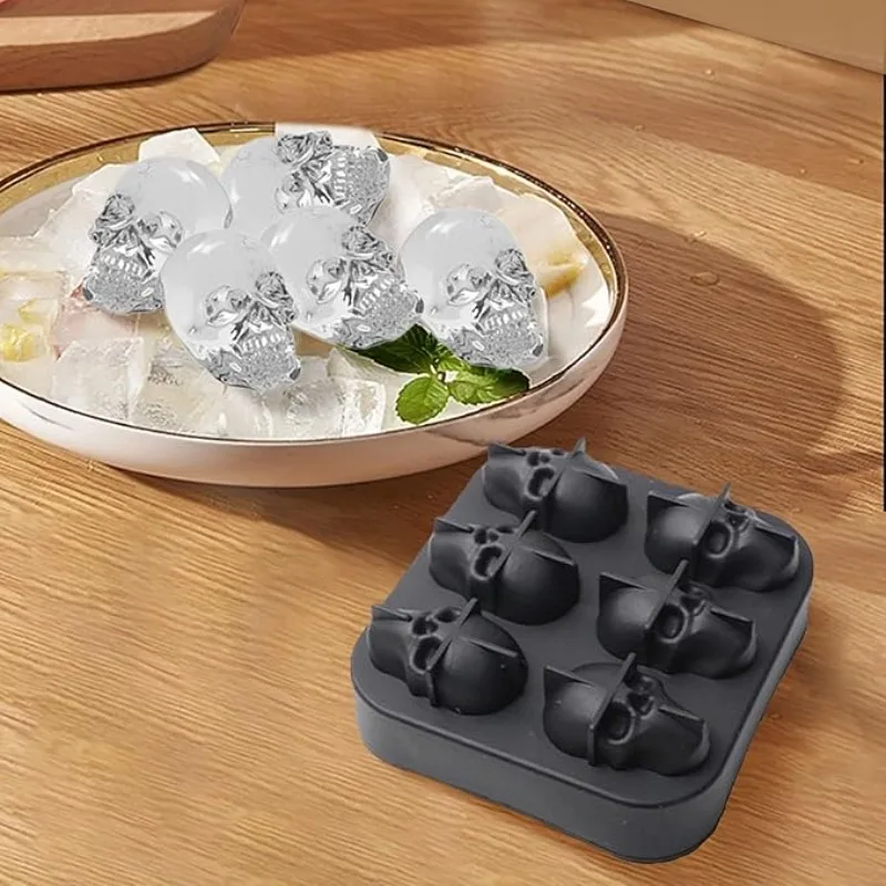 Skull Ice Ball Mold BPA Free Silicone 3D Flexible Ice Cube Trays DIY Freezer Maker Halloween Horror Skull Head Ice Cube Cocktail