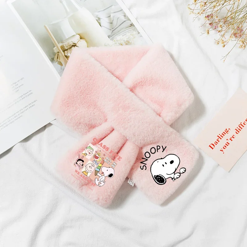 Snoopy Cartoon Adult Scarf Peanuts Anime Kawaii Plush Scarves Winter Warm Neck Women Student Faux Fur Girl Child Christmas Gift